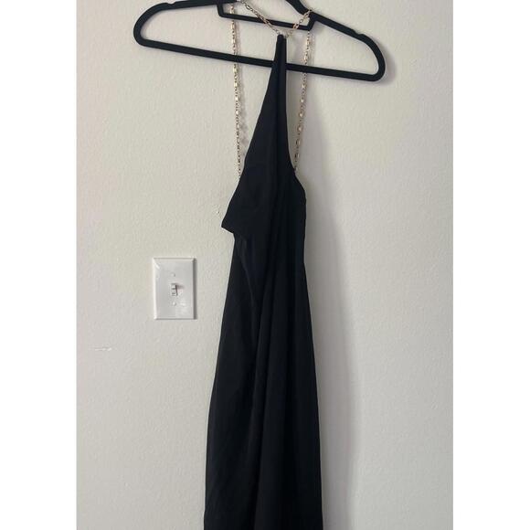 NWT Alexis Tribeca Black long Dress one shoulder gold chain SZ S $895 msrp - Picture 6 of 9